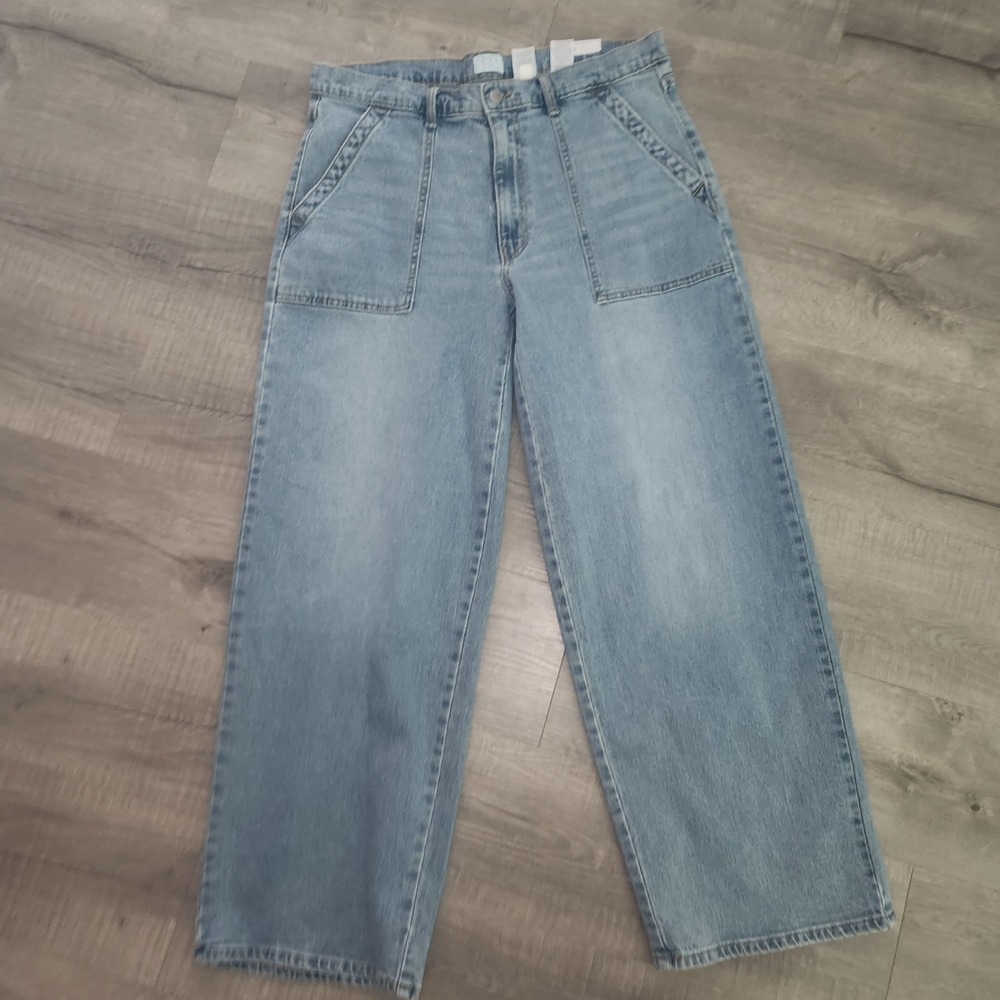 Time and Tru Womens High Rise Wide Leg Utility Jeans Light Wash Blue Denim Y2K - Picture 2 of 15